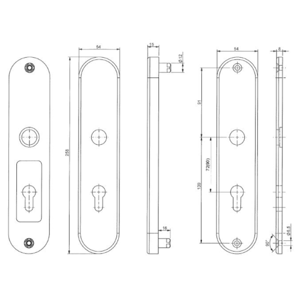 Bezpečnostní kování FAB BK301/72 F1 klika-klika - Obrázek 2